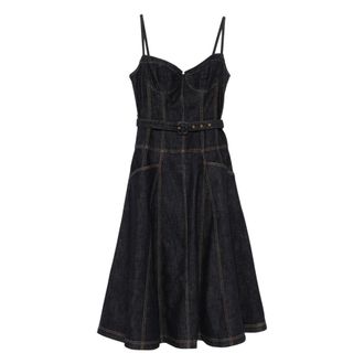 Self Portrait Abito Midi Svasato in Denim - - Dresses - Donna - Blu - S