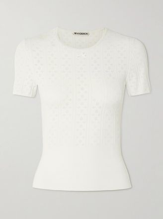 J.W.Anderson T-shirt In Maglia Pointelle Riciclata Con Fiocco - Bianco sporco
