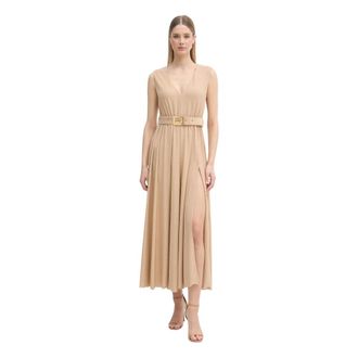 Gaud&igrave; Mouwloze Maxi Jurk met Riem - Dames - Casual kleedjes - Beige - L - Polyester - Kleedjes