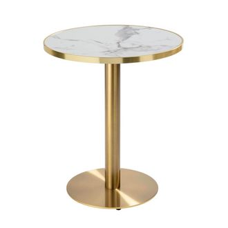 Oviala Mesa de comedor redonda 60 cm tapa de m&aacute;rmol blanco/oro y pata dorada