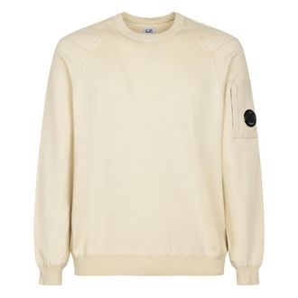C.P. Company Sweatshirts, male, Beige, Size: XL Cotton Sea Island Crewneck Lens Knit