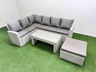 Fimous Outdoor 7 Seater Corner Sofa Sets with Big Stool Light Grey Mixed
