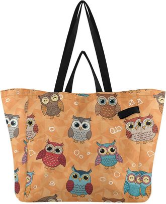 Generic Owl Orange print Reusable Canvas Tote Bag, Heavy Duty Grocery Shopping Bag with Large Capacity Hard Bottom Double Handles Work Groceries Travel