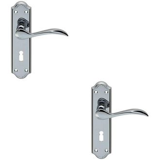 Loops 2x PAIR Curved Door Handle Lever on Lock Backplate 180 x 45mm Polished Chrome