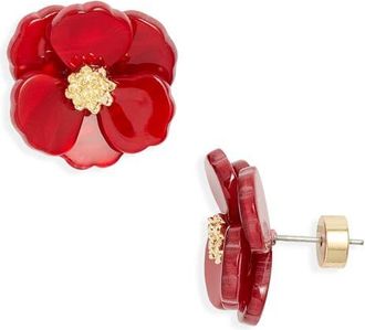 Nordstrom Floral Statement Stud Earrings in Dark Red- Gold at Nordstrom