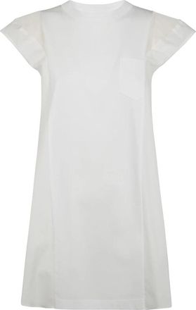 sacai Popeline x Katoen Jersey Jurk - Dames - Casual kleedjes - Wit - M - Katoen - Kleedjes