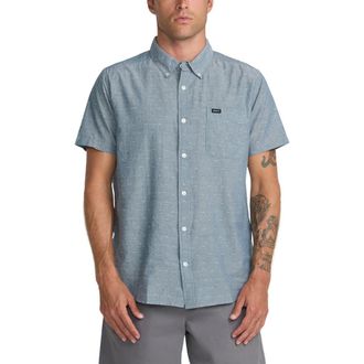 Rvca Thatll Do Slim Fit Solid Short Sleeve Cotton Button-Down Shirt in Vintage Navy at Nordstrom, Size Xx-Large