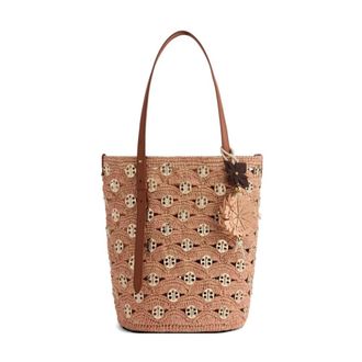Paco Rabanne Tassen, Dames, Beige, ONE Size, 1969 Versierde Raffia Bucket Bag