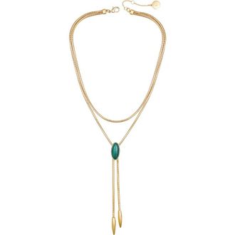 Vince Camuto Faux Stone Layered Y-Necklace in Goldtone/Malachite at Nordstrom Rack