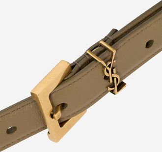 Saint Laurent Womens Leather Belt Cassandre Beige Calfskin