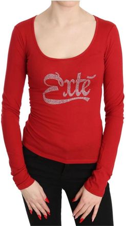 Exte Rood kristalversierd langemouwtopje - Dames - Longsleeves - Rood - M - Katoen - Tops