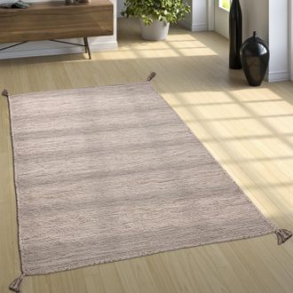Paco Home Paco Home - Alfombra Tejida De Dise&ntilde;o Kilim 100 % Algod&oacute;n Moderna Jaspeada Beige 160x220 Cm