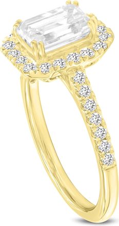 LuvMyJewelry Valora 14K Yellow Gold Emerald Cut Lab Grown Diamond Halo Engagement Ring - 1.96 ctw