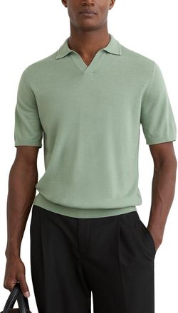 Reiss Duchie Open Collar Merino Wool Polo Sweater