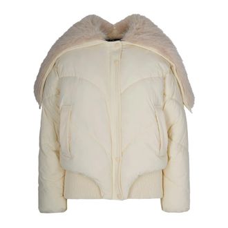 Patrizia Pepe Faux Fur & Shearling Jackets, female, White, 2XS, Short Oversized Fluffy Collar Bomber Jacket