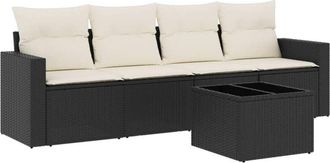 vidaXL Vidaxl - Set De Muebles De Jard&iacute;n 5 Pzas Y Cojines Rat&aacute;n Sint&eacute;tico Negro
