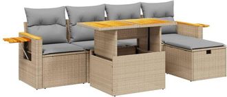 vidaXL Vidaxl - Juego De Sof&aacute;s Jard&iacute;n Con Cojines 6 Pzas Rat&aacute;n Sint&eacute;tico Beige