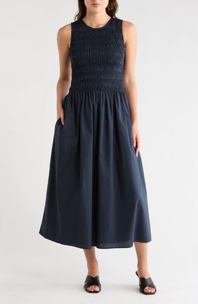 Rag & Bone Lane Sleeveless Smocked Cotton Maxi Dress in Navy at Nordstrom Rack, Size X-Large