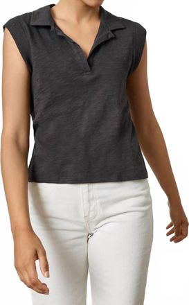 Lilla P Cap Sleeve Polo In Black