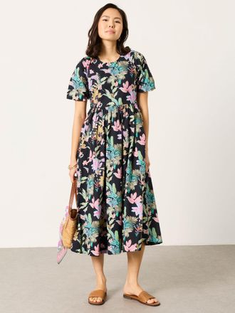 Fat Face FatFace Bria Black Tropical Petite Midi Dress