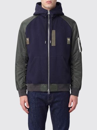 sacai Bicolour Cotton and Nylon Zip-Up Hoodie with Patch Pocket