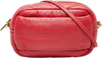 Prada Pre-owned Cross Body Bags, female, Red, Size: ONE SIZE Pre-owned Triangle Logo Plate Leather Shoulder Bag