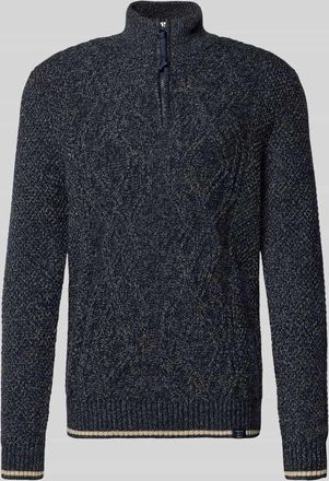 Lerros Strickpullover mit Troyer-Kragen in Dunkelblau, Größe XXXL