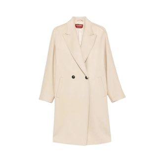 Max Mara Double-breasted jas - Dames - Mantels - Beige - Maat: S Zijde