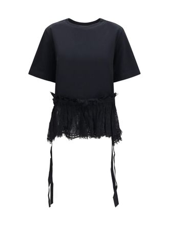 Alexander McQueen Lace Ruffle T-Shirt - Black