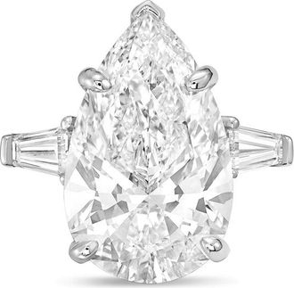 Diana M. Jewels Platinum 20cts lab grown pear diamond ring with baguettes on the sides