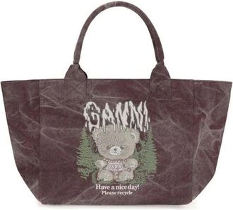 Ganni Teddybeer Grafische Tote Bag - Dames - Tassen - Rood - Maat: ONE Size Katoen
