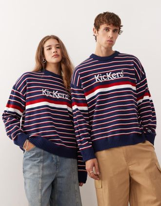 Kickers Felpa rossa e blu a righe-Blu navy