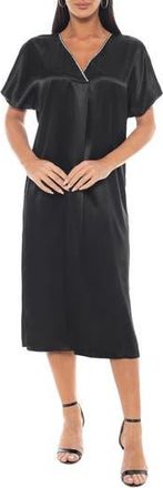 Tash And Sophie Rhinestone Embellished Satin Caftan Dress in Black/Silver at Nordstrom Rack, Size Medium