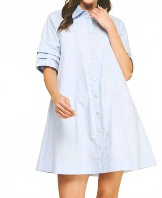Pinch Design Knee Length Dress In Light Blue
