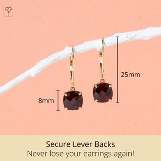 MAX + STONE Solid 14k Yellow or White Gold 8mm Cushion Cut Dangle Gemstone Earrings