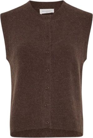 Moss Copenhagen Gebreid Vest met Knopen - Dames - Truien - Bruin - Maat: L/Xl Wol
