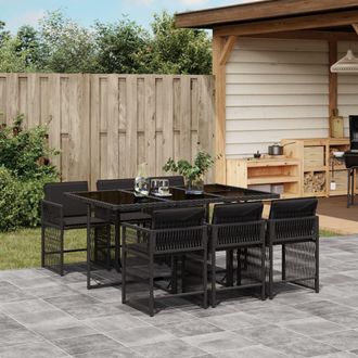 vidaXL Set De Comedor De Jard&iacute;n 7 Pzas Y Cojines Rat&aacute;n Sint&eacute;tico Negro Vidaxl