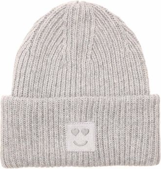 Zwillingsherz Strickm&uuml;tze ZWILLINGSHERZ Smile, Damen, hellgrau, Strick, Obermaterial: 70% Wolle, 30% Polyamid, M&uuml;tzen Strickm&uuml;tze, Grobstrick, Smile Patch