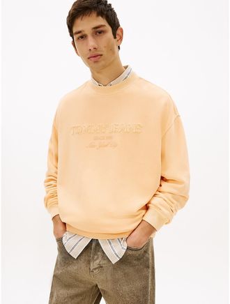 Tommy Hilfiger Mens Tommy Jeans Logo Garment-Dyed Sweatshirt - Orange - L