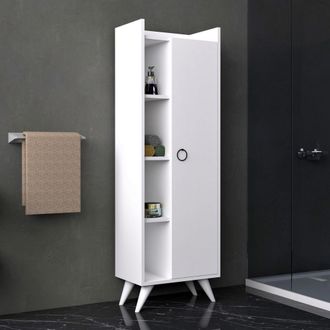 Dmora Columna Forchia, 3 Estantes, Una Puerta, 4 Compartimentos, 50x32x140h Cm Blanco