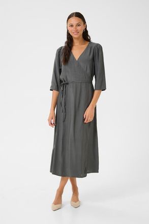 Kaffe KAmira Half Sleeves V-neck Wrap Dress in Black Oyster at Nordstrom, Size 14