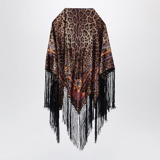 Dolce & Gabbana Silk shawl with leopard print and fringes