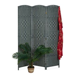 Relaxdays Relaxdays - Biombo, 3 Paneles, Separador Ambientes Plegable, 170x120 Cm, Para Interior, Madera, Cuerda De Papel, Gris