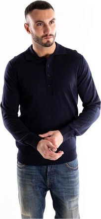 Paolo Pecora Maglia Polo in Lana Merino Extrafine - Heren - Ronde hals truien - Blauw - S - Wol - Truien & Vesten