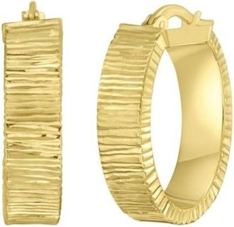 Tresorra 14K Yellow Gold Ribbed Oval Hoop Earrings