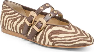 Dolce Vita Baylee Grommet Mary Jane Flat in Beige Zebra Raffia at Nordstrom, Size 7.5