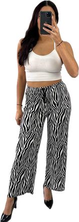Generic Womens Animal Leopard Zebra Print Wide Leg Palazzo Trousers Plisse Pants Stretch Waist Comfortable Bottoms (UK, Alpha, L, XL, Regular, Regular, White 