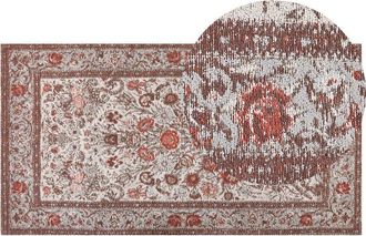 Beliani Alfombra De Algod&oacute;n Rojo Beige Verde 80 X 150 Cm Poli&eacute;ster Patr&oacute;n Floral Binnisz