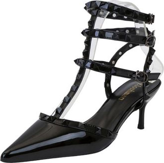 Generic Womens Pointy Toe Slingback Heels Studded Kitten Heels T-Strap Heeled Sandals Fashion Comfort Party Dress Shoes,Black,5 UK