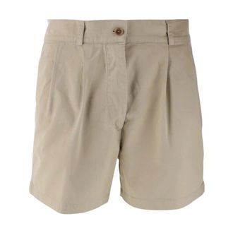 Aspesi Beige Katoenen Shorts met Geplooide Voorkant - Dames - Bermuda - Beige - M - Katoen - Korte Broeken